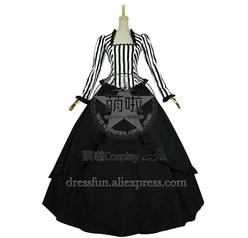 Civil War Victorian Black White Stripes Reenactment Stage Lolita Dress Costume With Beautiful Ruffles Decorated Grace For Party |