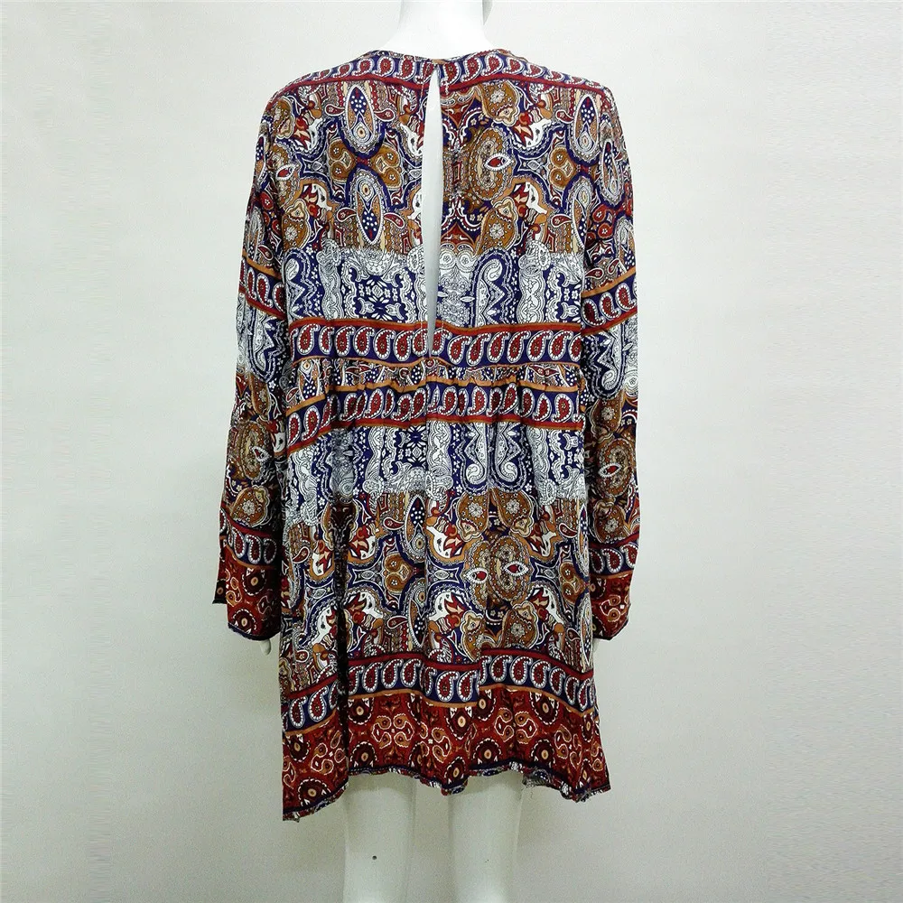 Autumn Sexy Deep V neck Beach dress For Women Boho Long Sleeve Printed Dress Women Beach Sundress Casual Women's Dresses Female (34)