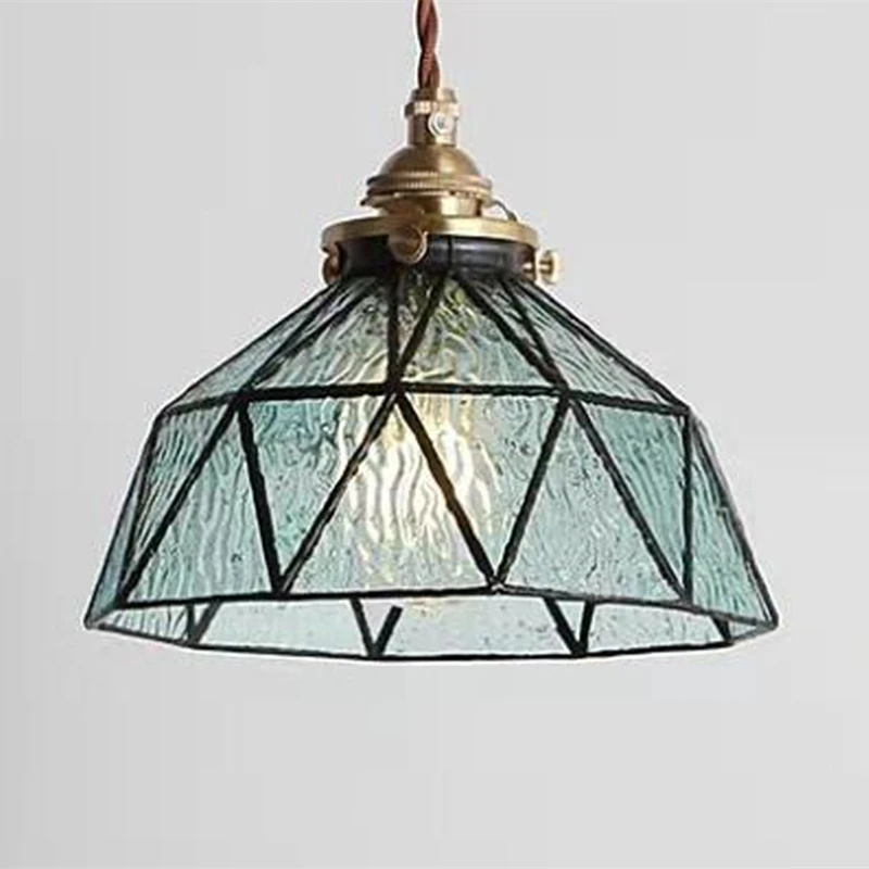 Vintage Mediterranean brass handmade glass chandelier restaurant bedroom bedside living room storefront creative pendant lamp. | Освещение