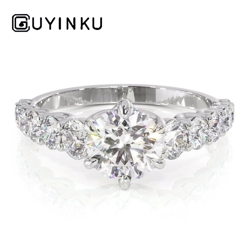 

GUYINKU Moissanite Engagement Ring Center 1ct 6.5mm EF Color Moissanite Solid 14k White Gold Ring For Women Wedding Gift