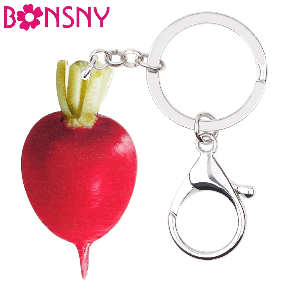

Bonsny Acrylic Cartoon Red Turnip Radish Vegetable Key Chains Keychains Ring Plant Jewelry For Women Girl Bag Car Charms Pendant