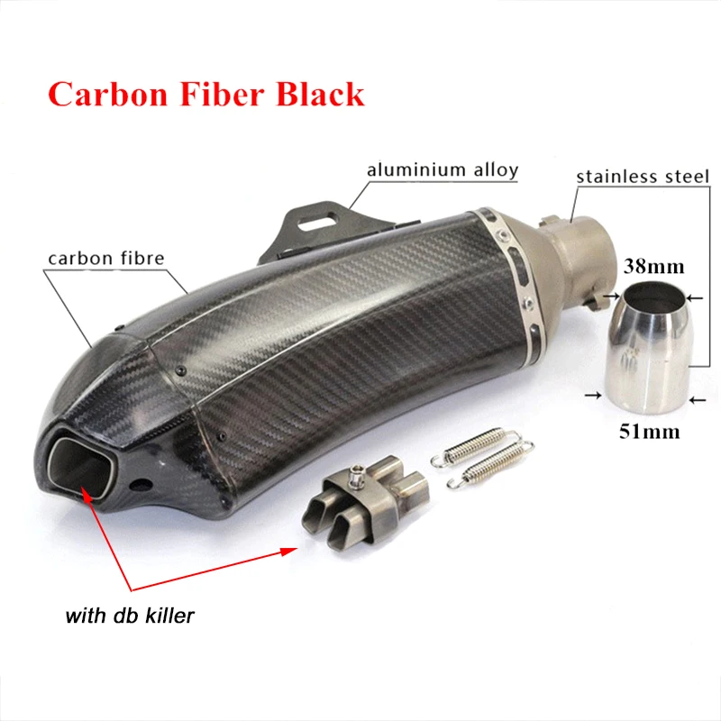 

Motorcycle Exhaust Muffler Pipe With Removable DB Killer Link 51mm Real carbon fiber Silencer System
