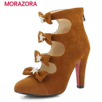 

MORAZORA Sweet beautiful party high heels boots spring autumn bowknot ankle boots zipper women boots large size 34-48 shoes