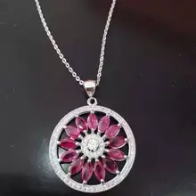 С натуральным красным Рубином кулон S925 стерлингового серебра кулон из природного кристалла Цепочки и ожерелья модные элегантные круглые женские вечерние ювелирные изделия