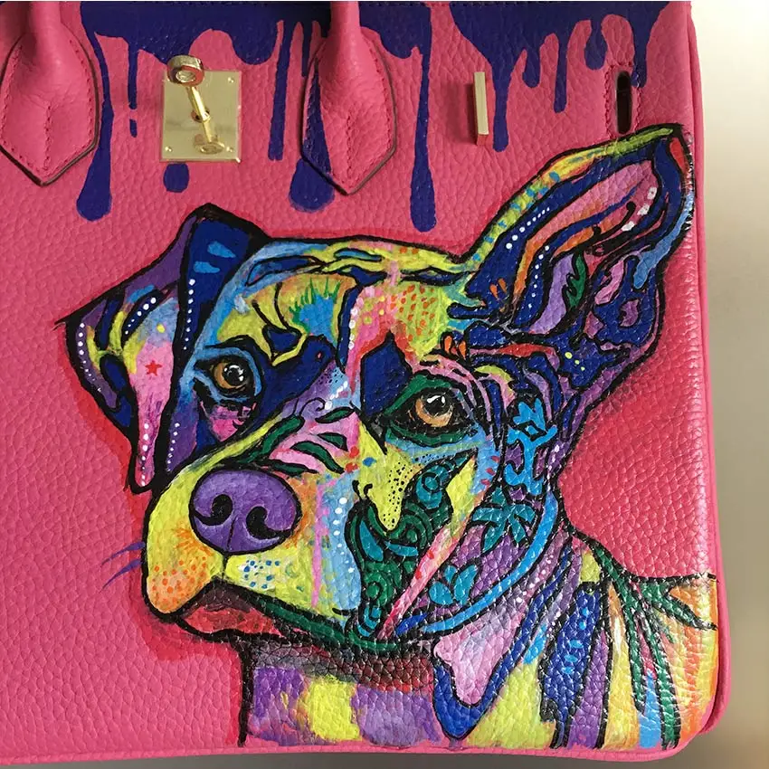 Новое поступление, художественная картина маслом, граффити, Цветная собака, сумки для женщин, женские сумки, дизайнерские сумки из натуральной кожи для женщин