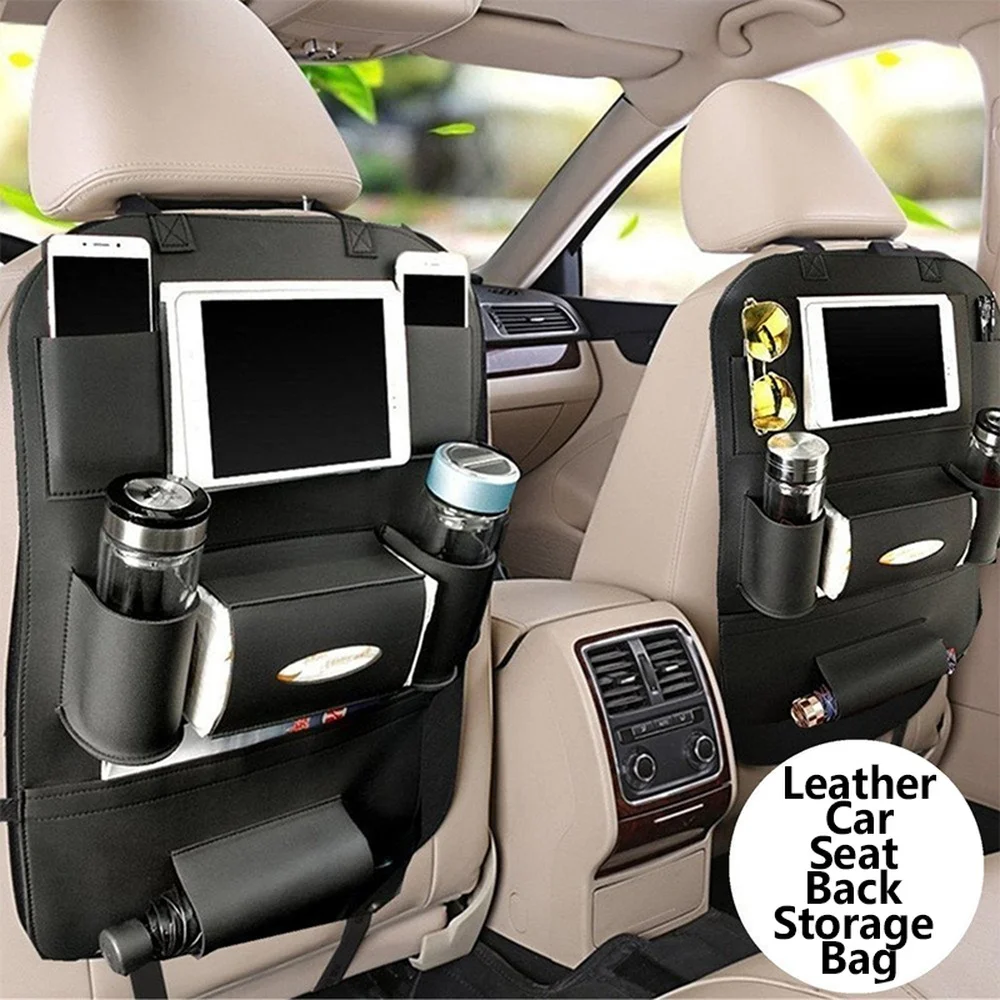 

1PC Yimeis Car Seat Back Hang Bag PU Leather shelf Organizer Storage Bag Ipad Phone Holder Multi-Pocket Leather Stowing Tidying