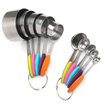 

None Stainless Steel 5PCS Measuring Spoon + 5PCS Measuring Cup with Silicone Handle Kitchen Baking Tool
