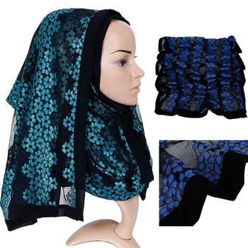 

Lace silk hijab scarf women flower head scarves muslim wrap floral pashmina scarves heavy muffler trubans scarves/shawls 1pc