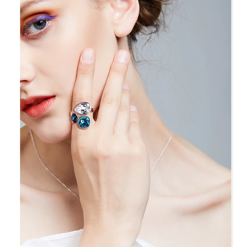 MALANDA круглое сердце квадратное цвет кристалл открытые кольца для женщин от Swarovski