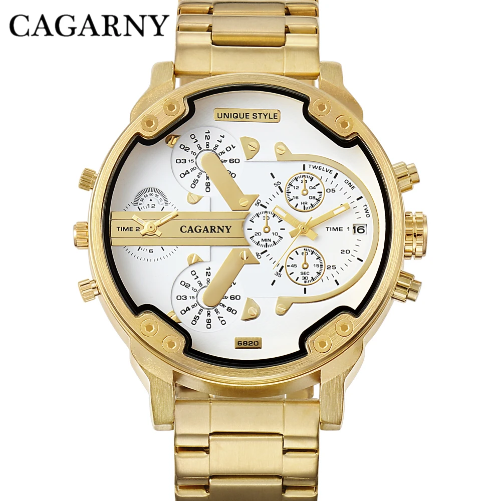 Cagarny Watches Men Fashion Quartz Wristwatches Cool Big Case Golden Steel Watchband Military Relogio Masculino Diesel Style dz6820 (2)
