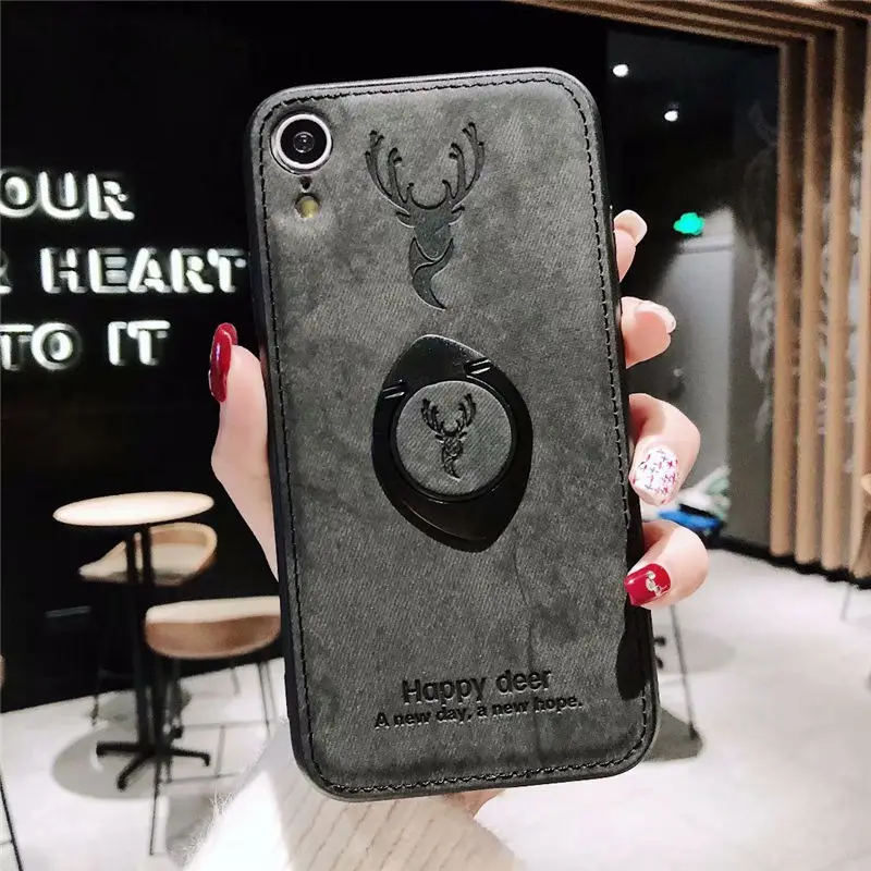 

For Huawei P20 Pro Lite Elk Pattern Silicon TPU Soft Cloth Texture Magnetic Car Case For Honor 10 9i 7C Finger Ring Holder Coque