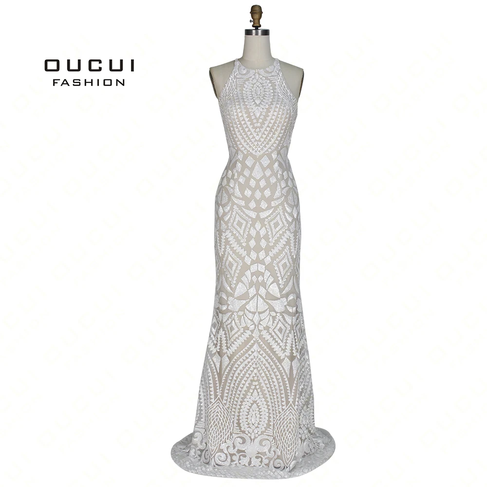 

Real photos Sexy Formal Backless Evening Dress Long Halter Straight Appliques Mermaid OL103059