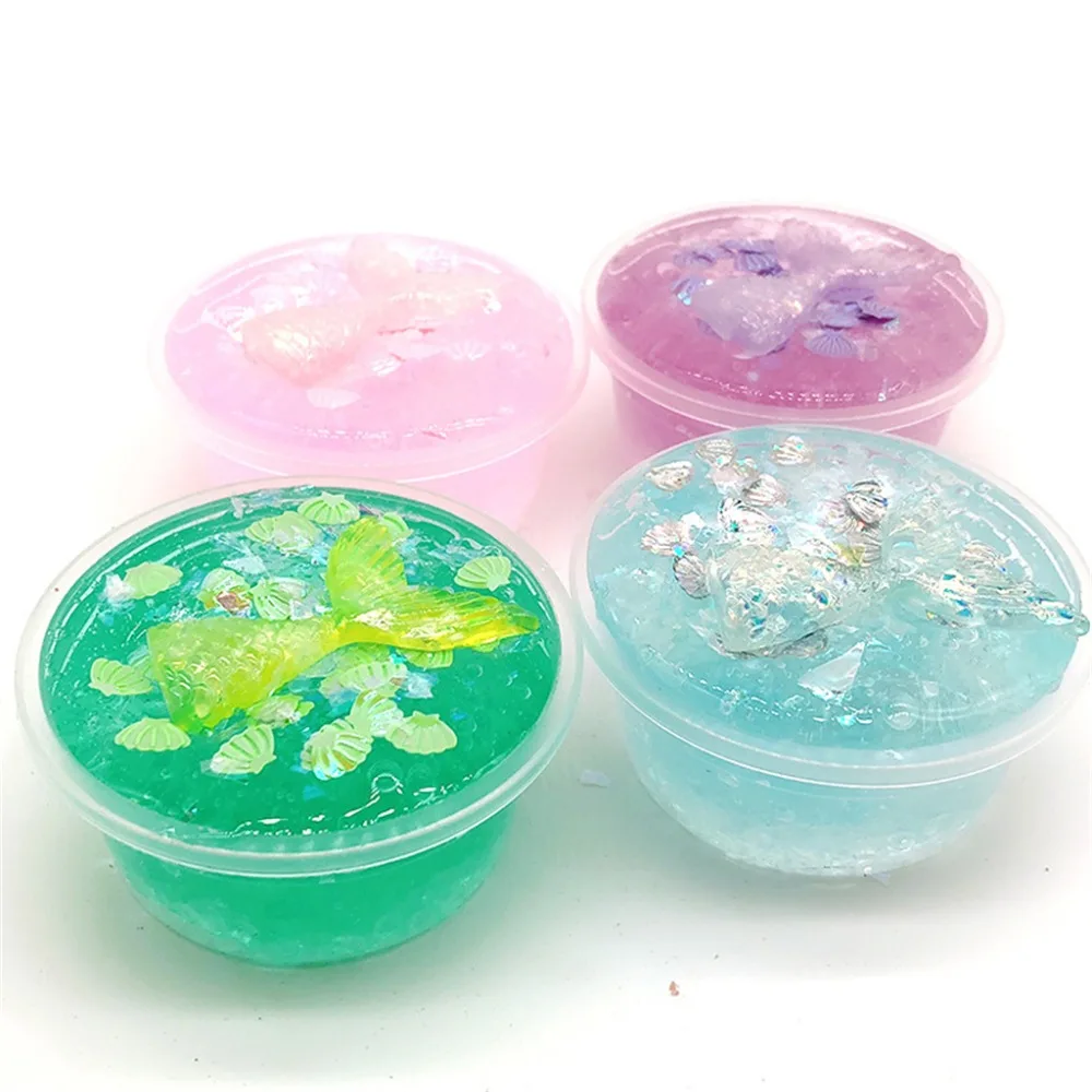 

Mermaid Tail And Beads Mud Slime Putty Lizun Crystal Mud Stress Kids Clay Toy