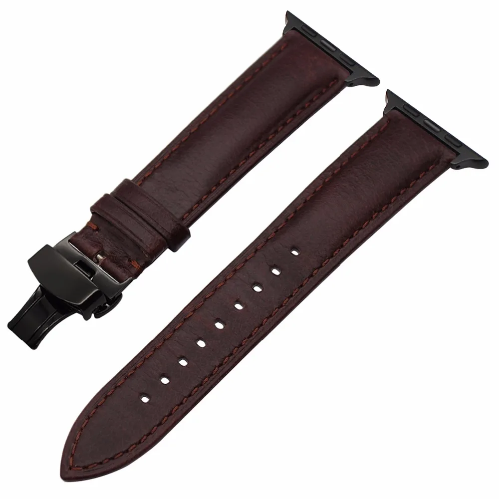 Ремешок итальянский из натуральной кожи для iWatch Apple Watch SE 6 5 4 3 2 38 мм 40 42 44 стальной