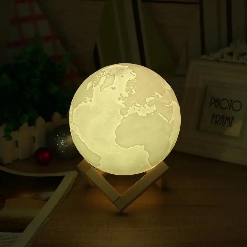 

Rechargeable 3D Lights Print Earth Lamp 2/3/7/16 Colors Change Touch Switch Bedroom USB LED Night Light Home Decor Kids Gift