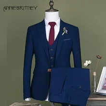 Navy Blue Mens Suits Designers 2018 Wedding Suit for Men Slim Fit Groom Tuxedo Handsome Best Men Blazer 3 Piece Terno Masculino 