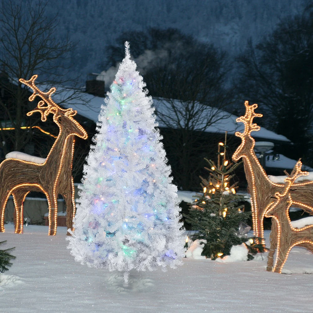 

7.5FT Iron Leg Fiber Optic White Christmas Tree Xmas Tree with Colorful LED Light for Decoration Room Shipping from USA