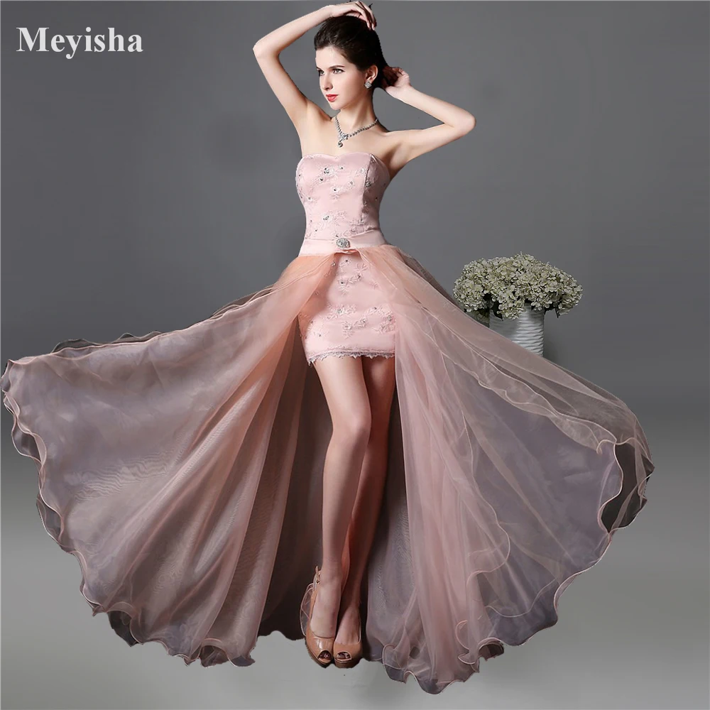 

ZJ0000 Sweetheart high low elegant white pink lace Party Gown graduation Prom Ball Formal Evening Dress 2017 plus size