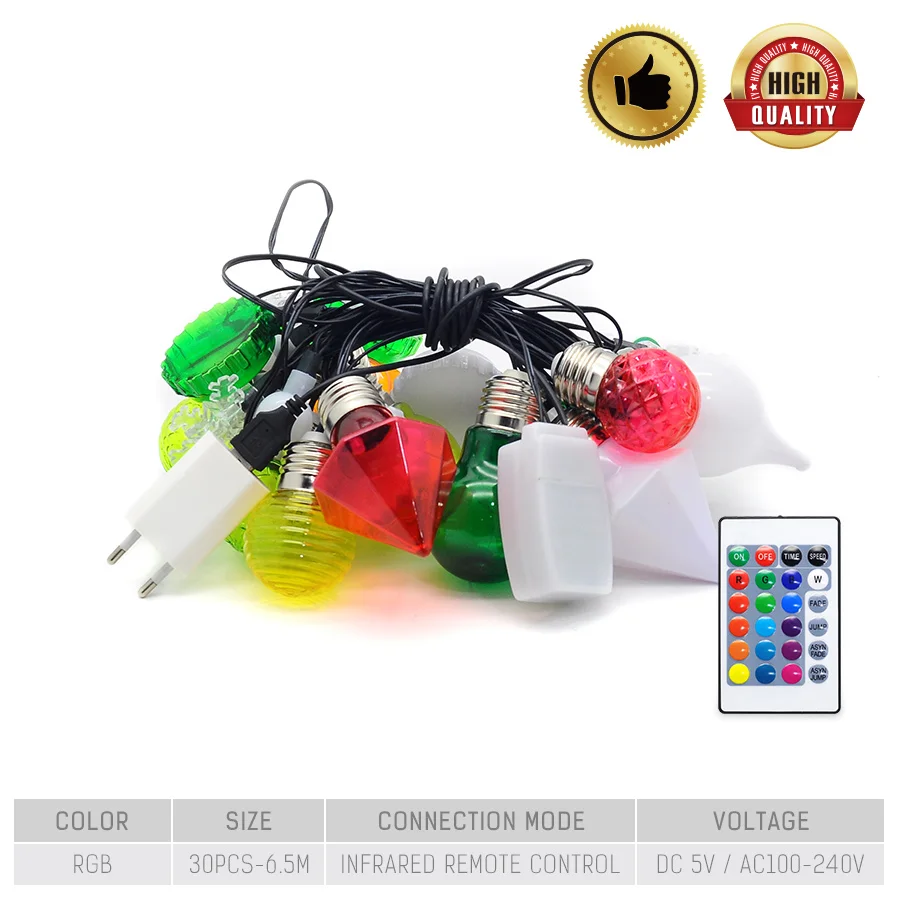 AC100 240V/DC5V наружные декоративные гирлянды RGB пульт дистанционного управления 30 PACK/6