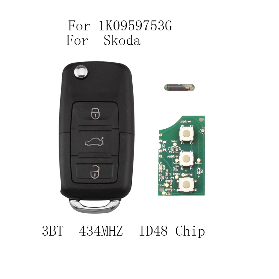 3 кнопки 434 МГц 48 чип 1K0 959 753G дистанционный ключ для SKODA Octavia 2004-2010 Автомобильный ключ Авто пульт 1K0959753G без логотипа