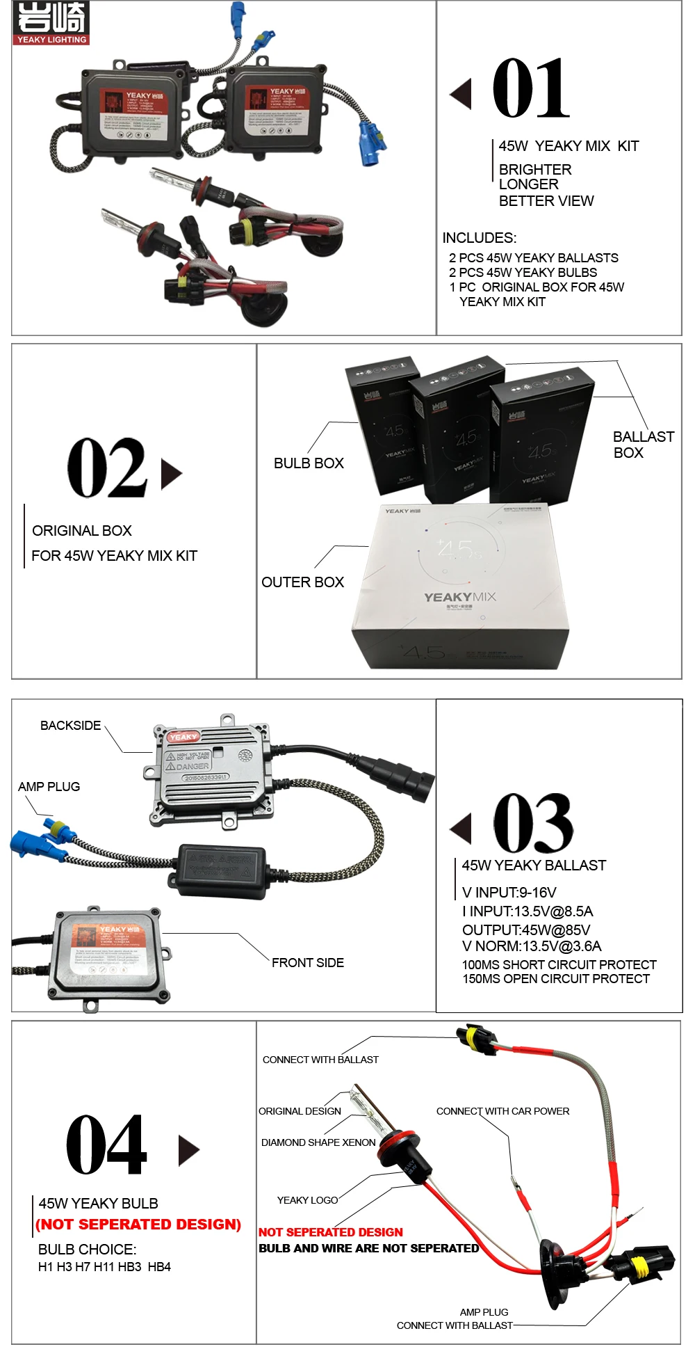 SUKIOTO Fast Xenon Kit Yeaky h1 H3 H7 HID Kit xenon H11 5500K 45W YEAKY MIX 9005 9006 yeaky lighting hid xenon conversion kit (2)