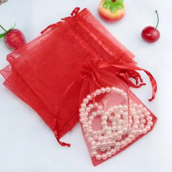 

7*9cm Jewelry Packing Drawable Organza Bags Wedding Gift Bags red color Organza Pouch Wedding Party Favor Gift Bag