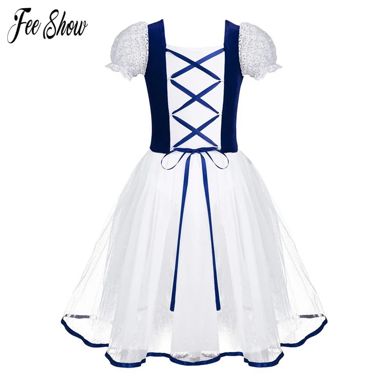 Teen Girls Professional Ballet Dresses Velvet Long Tulle Skating Dress 3-12Years Kids Ballet Dance Gymnastics Leotard Tutu Dress