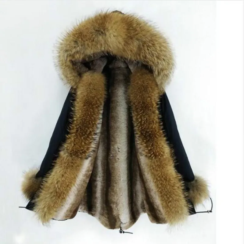 

2018 new fashion women Natural Fox Fur Collar Thick Warm Fur Liner long parkas winter jacket