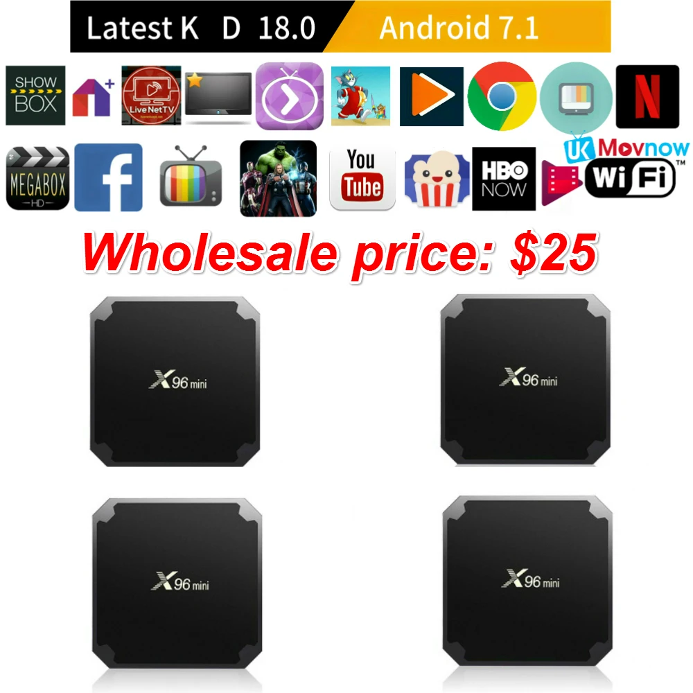 TTVBOX X96 Mini Android TV BOX 7.1 OS 1GB/8GB 2GB/16GB Amlogic S905W Quad Core 4K 2.4GHz WiFi Smart Media player | Электроника