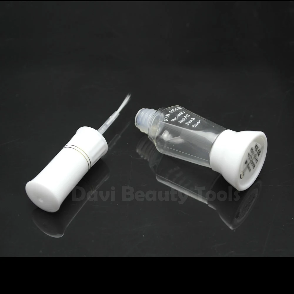 

10pcs/lot empty container bottles 2-Way False Nail Art Glitter Makeup Polish colorful Striper Pen +Varnish Brush