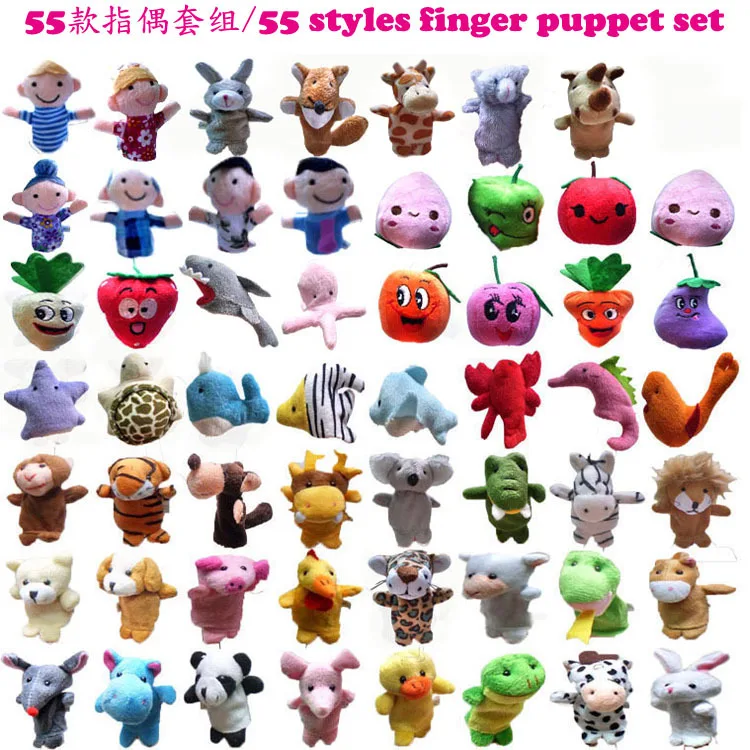 

55pcs/lot ON SALE! a Set of 55 Styles Finger Puppets (Animals + Marine Animals + Dolls + Friut & Viggie) Finger Toys for Kids t