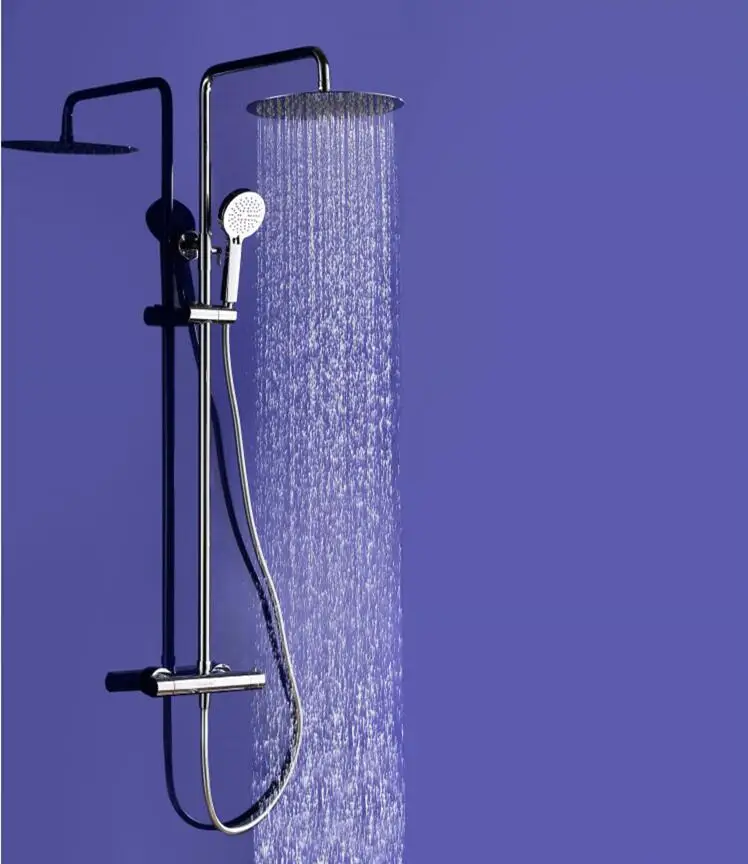 

Dual Handle Thermostatic Shower Faucet Wall Mounted Tub Filler 8" Rainfall Shower Set Mixer Tap with Hand Shower