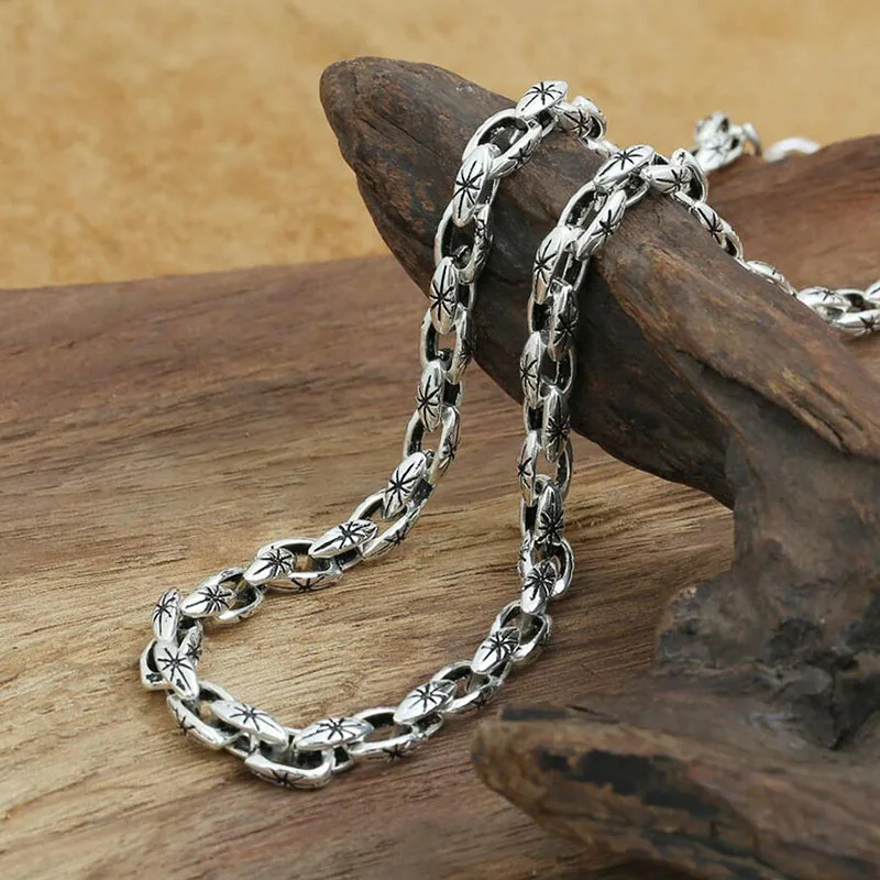 

6mm Star Pattern Buckle Necklace 100% 925 Sterling Silver Chain Fashion Necklace Pendant Women or Men Jewelry GN39