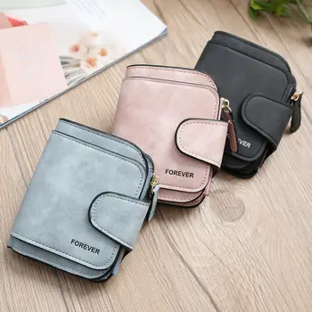 

Women's fashion wallet PU leather solid color short coin purse hand card bag mini bag