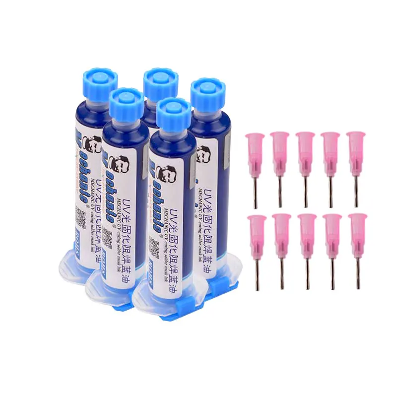 

3/5/8/12pcs Blue UV Curable Solder Mask 10CC with 10pcs Needle for PCB BGA Circuit Board Soldering Paste Flux Welding Fluxes Oil
