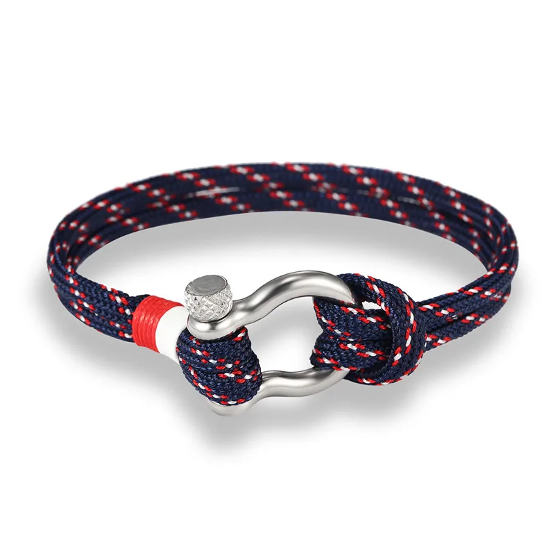 New Arrival Fashion Jewelry navy style Sport Camping Parachute cord Survival Bracelet Men with Stainless Steel Shackle Buckle
