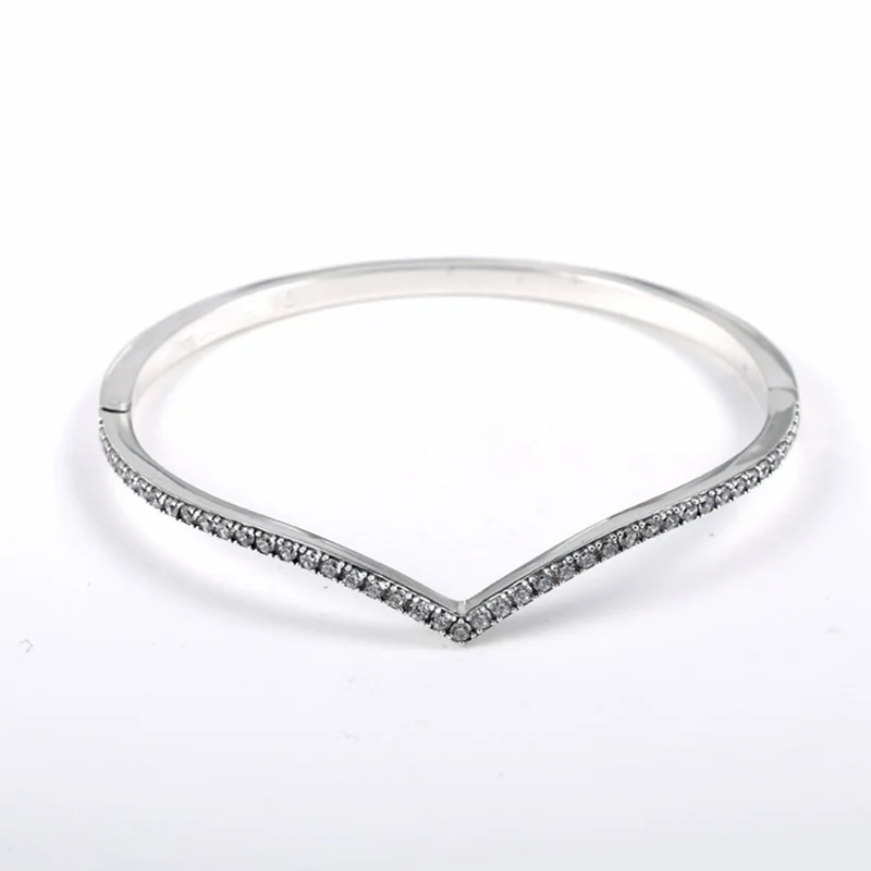 

2019 New Real 925 Sterling Silver Shimmering Wish Bangle with Clean Crystal Fit for Women DKG Bracelet DIY Jewelry