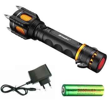 

Multifunctional XML T6 LED Police Tactical Flashlight Audible Alarm Cap Attack Torch Head Self Defense Belt Cutter Security Resc