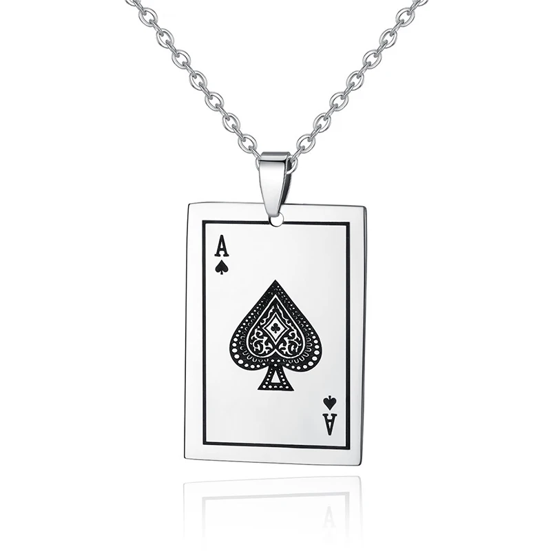 

hanging playing cards pendant necklace stainless steel link Chain silver color necklace for men
