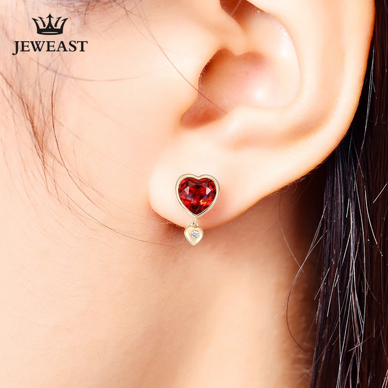 

Natural garnet 18K Pure Gold Earring Real AU 750 Solid Gold Earrings Diamond Trendy Fine Jewelry Hot Sell New 2019