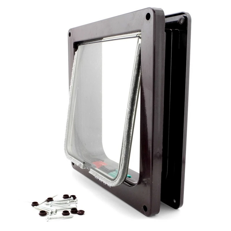 4Way-Pet-Cat-Puppy-Dog-Supplies-Lock-Frame-Safe-Security-Flap-Door-Gate-Brown-Size-S_2_800x800