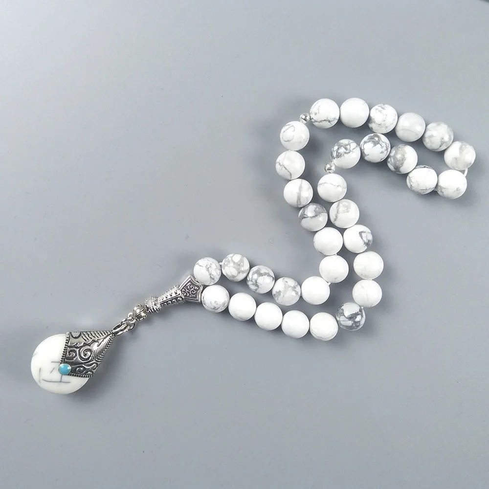 Новый дизайн Белый Howlite 10 мм натуральный камень tasbih с кулоном для мусульманских