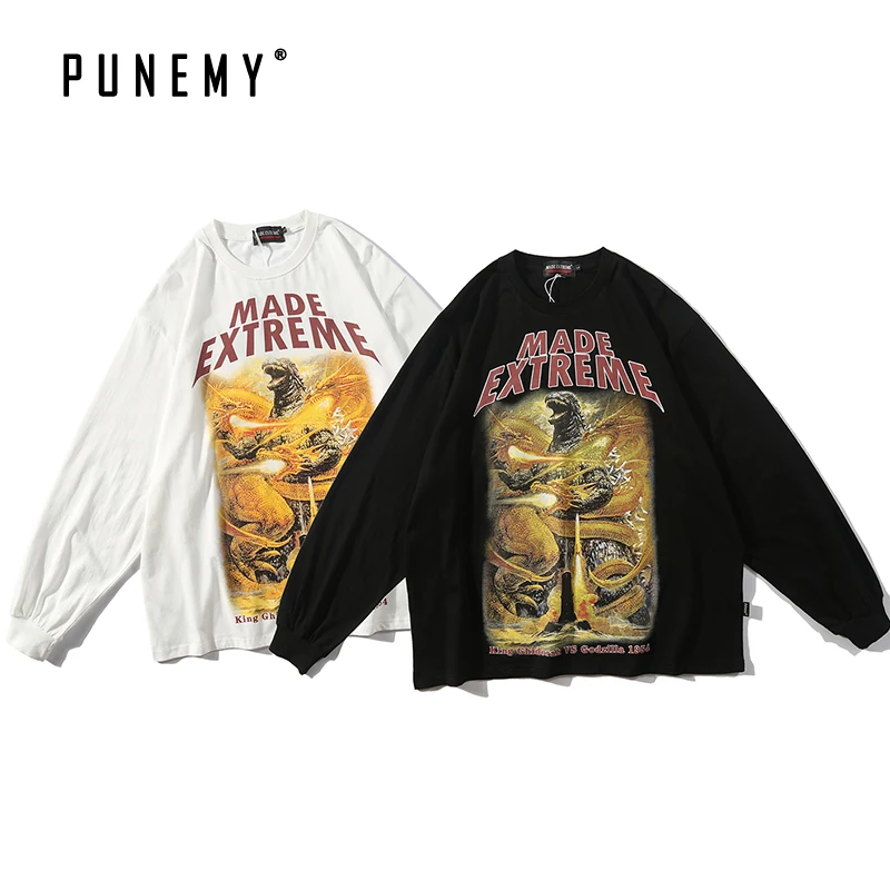 

Men Long Sleeve T Shirts Vintage Dragon Pattern Print Oversize Hip Hop Harajuku Streetwear Pullover Sweatshirts Man's T Shirts