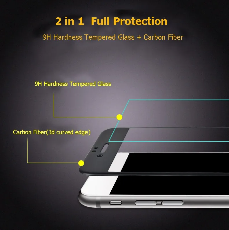 3D стекло Arc Edge полностью покрывающее экран для автомобиля Углеволокно закаленное Стекло для iPhone6 6s 6Plus 6s плюс 7 8 7 плюс Цвета Экран защитная плёнка для НУА Вэй