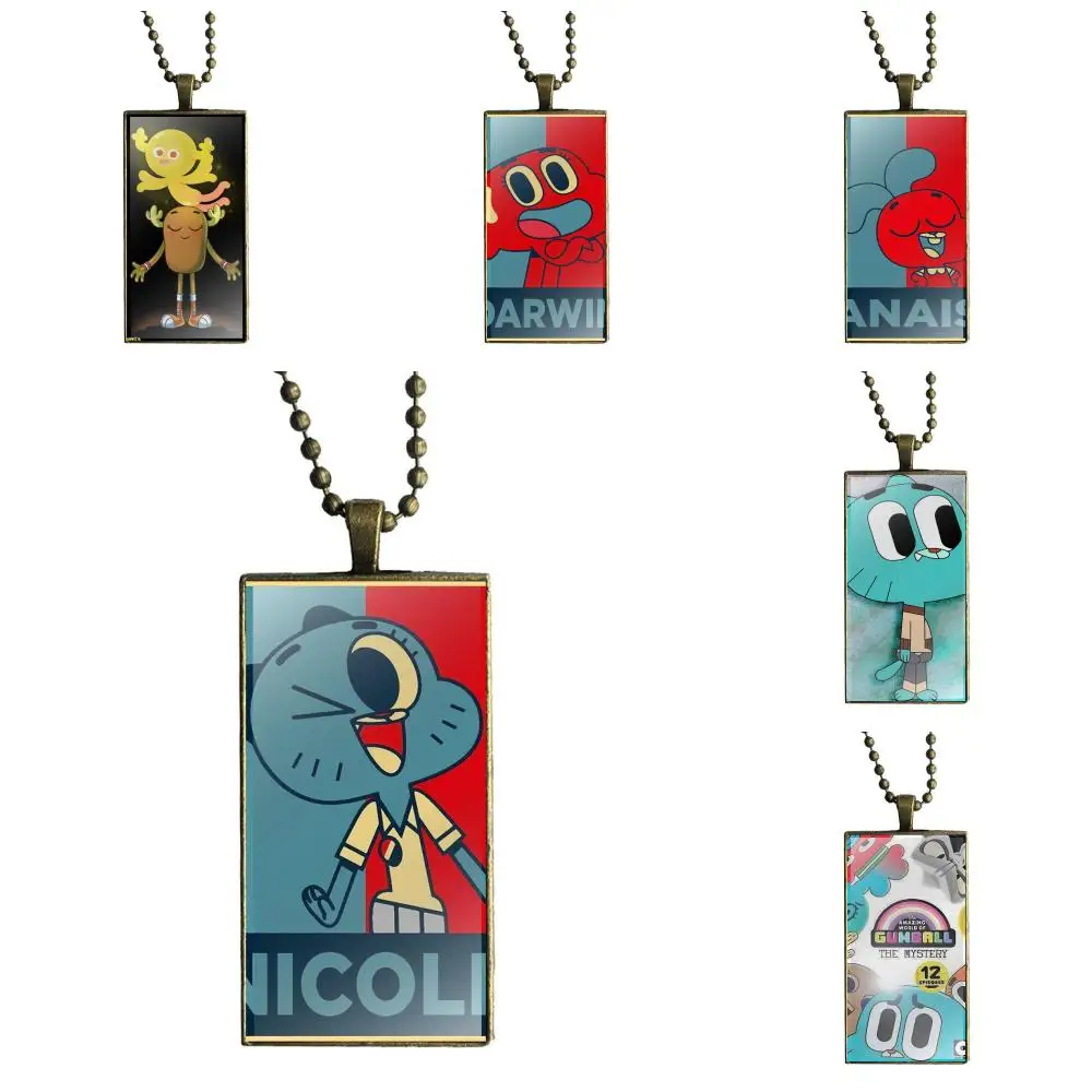 

EJ Glaze For Women Christmas Gift The Amazing World Of Gumball Design Fashion Vintage Glass Women Rectangle Necklace Pendants