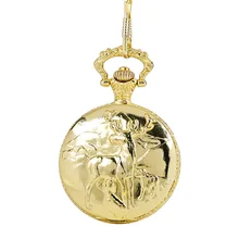 Роскошный модный плавающий узор, Золотой олень, Ретро Открытый Чехол, глянцевые кварцевые карманные часы с цепочкой на талии