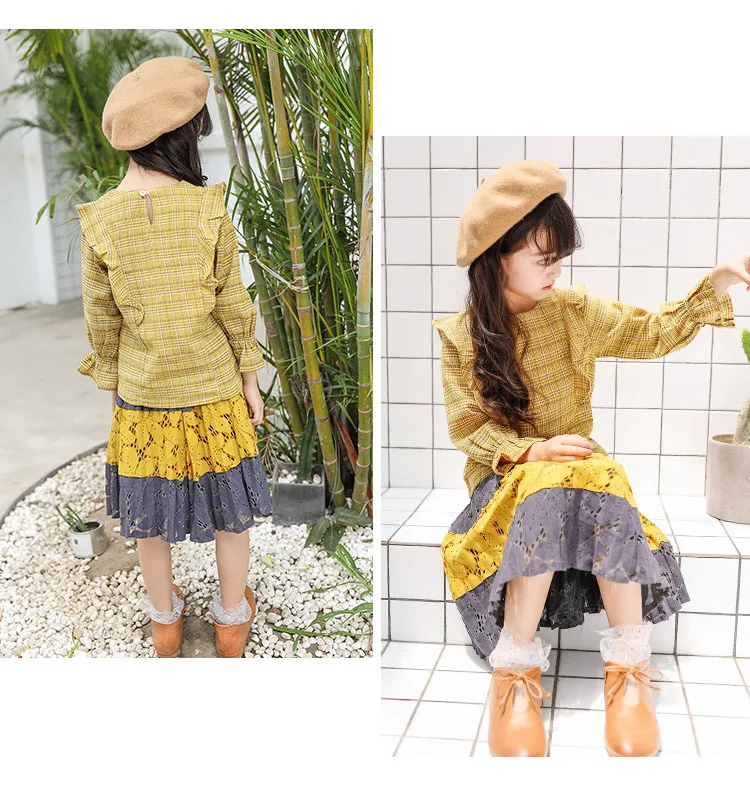 2017 autumn kids girl clothes 2 pcs sets petal sleeve tops and hollow out dresses for girls clothing sets kids suits school girl clothes 4 5 6 7 8 9 10 11 12 13 14 15 years little baby girls suits sets  (8)