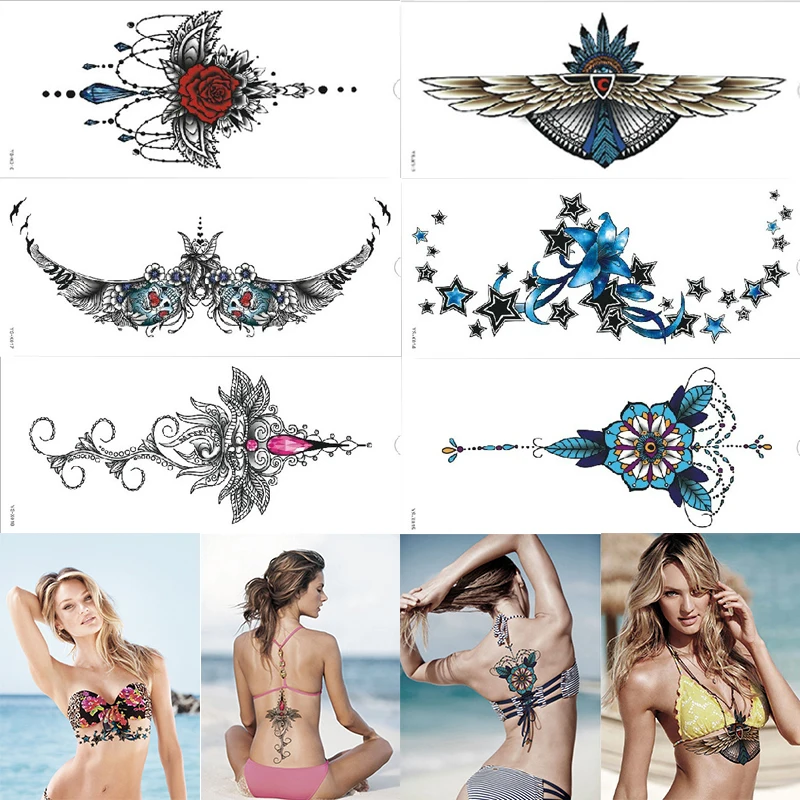 

1Pcs 2016 NEW Beautiful Design Waterproof Under Breast Tattoo, Ornamental Temporary Metal Tattoo, Sexy Women Tattoo!