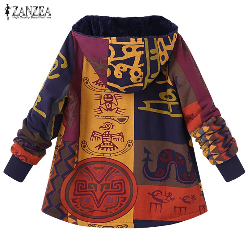 Most effective 2019 ZANZEA Women Vintage Floral Printed Winter Hooded Warm Coat Long Sleeve Plush Fluffy Outerwear