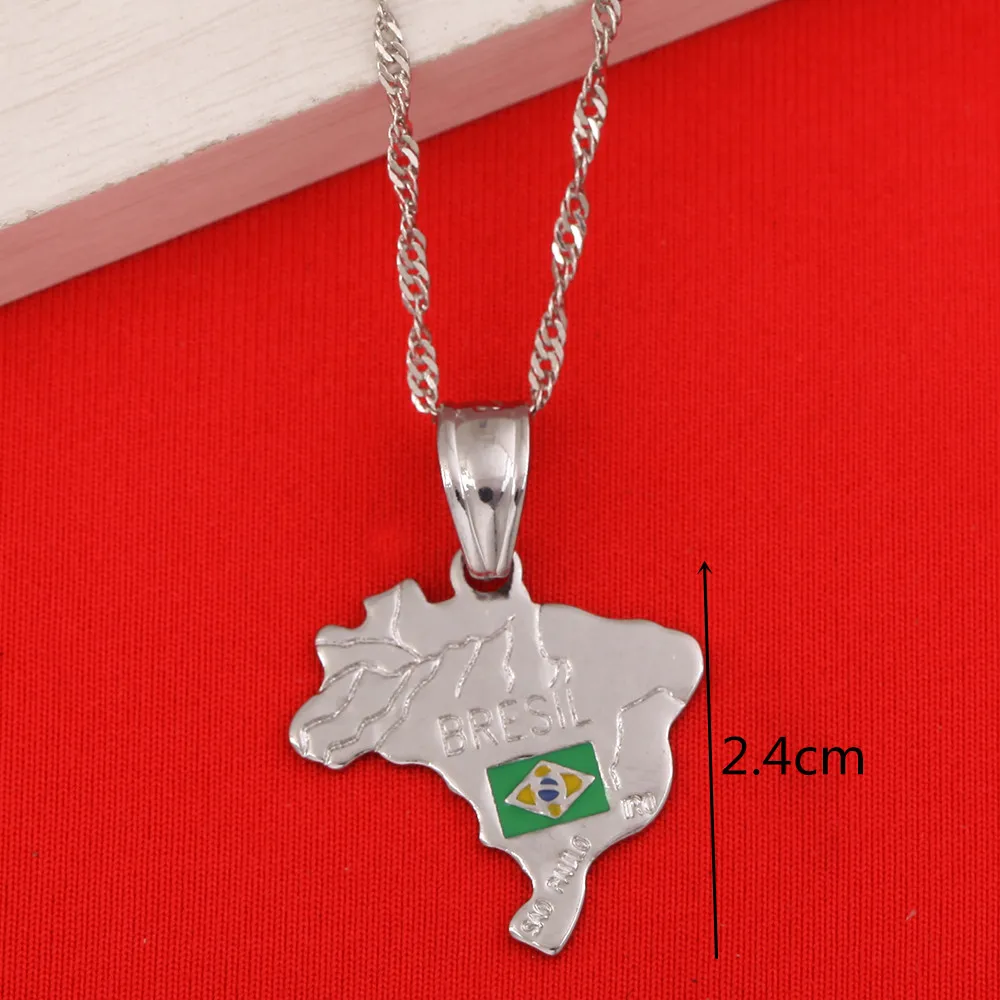Collares de plata con bandera nacional del mapa de Brasil, colgante para mujer, joyería de cadena brasileña|pendants for women|brazil mappendant for necklace